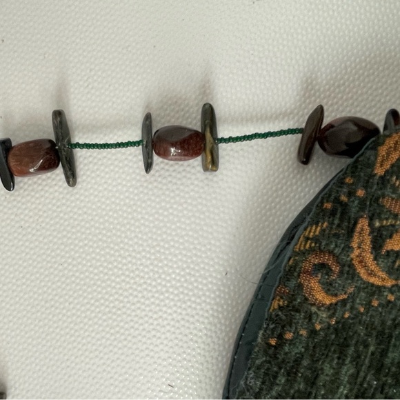 Artisan Green and Brown Clutch with Beaded Handle